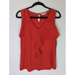 Deletta by Anthropologie L Orange Pinna Ruffled Sleeveless Knit Tank Top